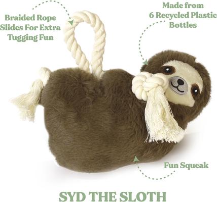 Show full view: Grrreen Sloth with Rope Squeaky Plush Dog Toy, Large slide 2 of 7