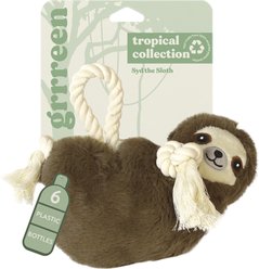 Grrreen Sloth with Rope Squeaky Plush Dog Toy, Large