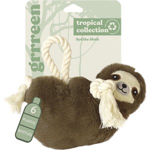 Grrreen Sloth with Rope Squeaky Plush Dog Toy, Large