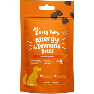 Zesty Paws Allergy & Immune Bites Allergies, Immune, & Gut Support Peanut Butter Flavored Soft Chews Supplement for Dogs, 10 count