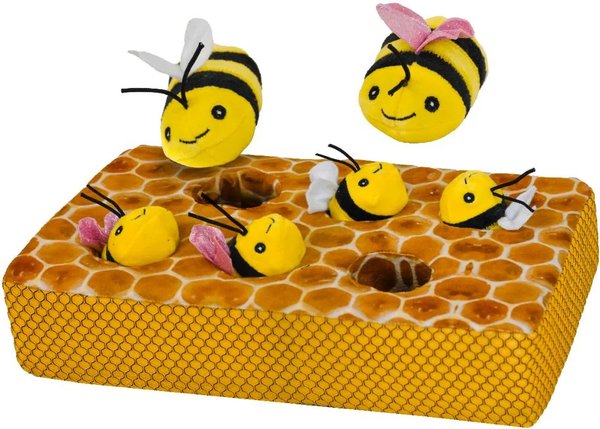 Patchwork Pet Squeaky Bees in a Honeycomb Dog Toy, 14-in