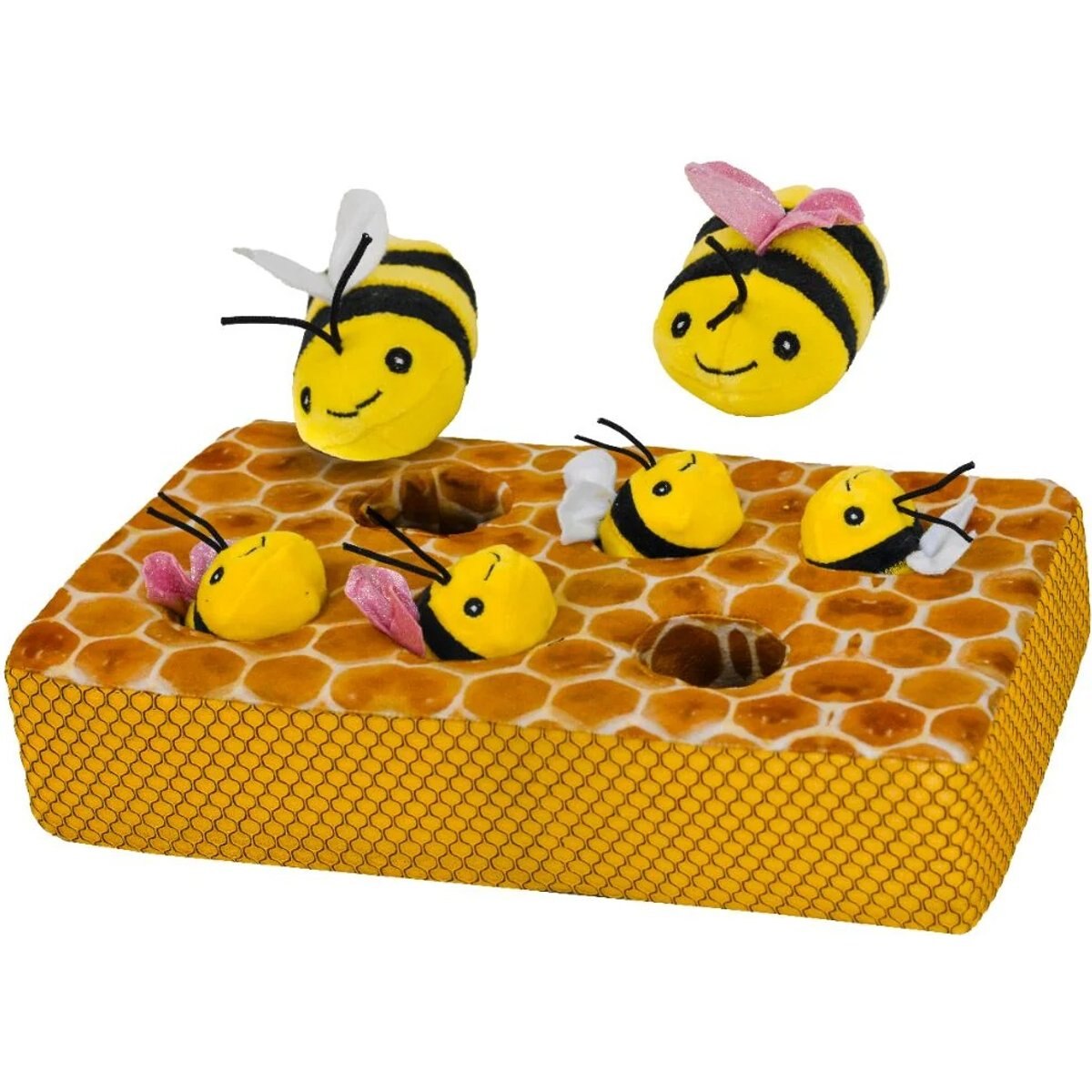 Patchwork Pet Squeaky Bees in a Honeycomb Dog Toy, 14-in