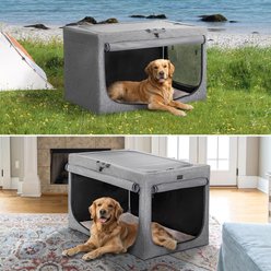Petsfit Three Door Collapsible Soft Sided Dog & Cat Crate, Gray, 36 inch slide 2 of 8