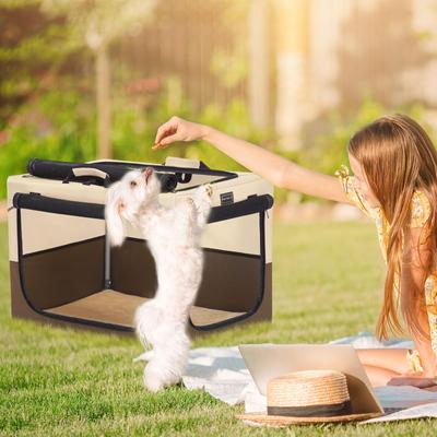 Show full view: Petsfit Three Door Collapsible Soft Sided Dog & Cat Crate, Brown, 24 inch slide 6 of 9