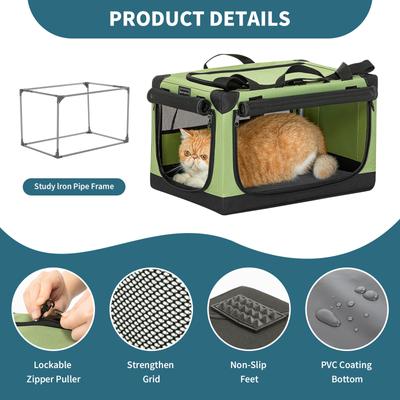 Show full view: Petsfit Adjustable Frame Three Door Collapsible Soft Sided Dog & Cat Crate, Green, 20 inch slide 4 of 10