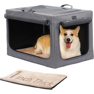 Petsfit Three Door Collapsible Soft Sided Dog & Cat Crate, Grey, 30 inch