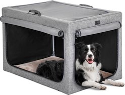 Petsfit Three Door Collapsible Soft Sided Dog & Cat Crate, Gray, 36 inch