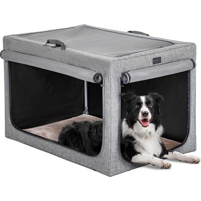 Petsfit Petsfit Three Door Collapsible Soft Sided Dog & Cat Crate, Gray, 36 inch