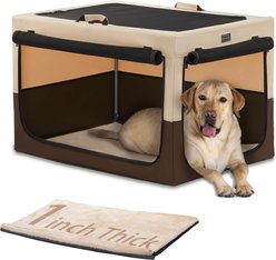 Petsfit Three Door Collapsible Soft Sided Dog & Cat Crate, Brown, 36 inch