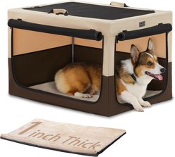Petsfit Three Door Collapsible Soft Sided Dog & Cat Crate, Brown, 30 inch