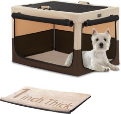 Petsfit Three Door Collapsible Soft Sided Dog & Cat Crate, Brown, 24 inch slide 1 of 7