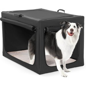 Petsfit Three Door Collapsible Soft Sided Dog & Cat Crate, Black, 36 inch
