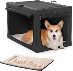 Petsfit Three Door Collapsible Soft Sided Dog & Cat Crate, Black, 30 inch