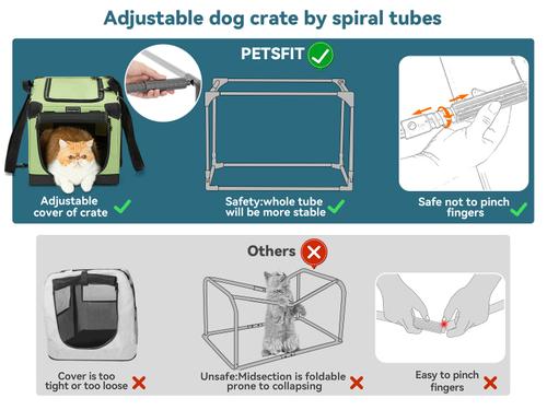 Show full view: Petsfit Adjustable Frame Three Door Collapsible Soft Sided Dog & Cat Crate, Green, 20 inch slide 7 of 10