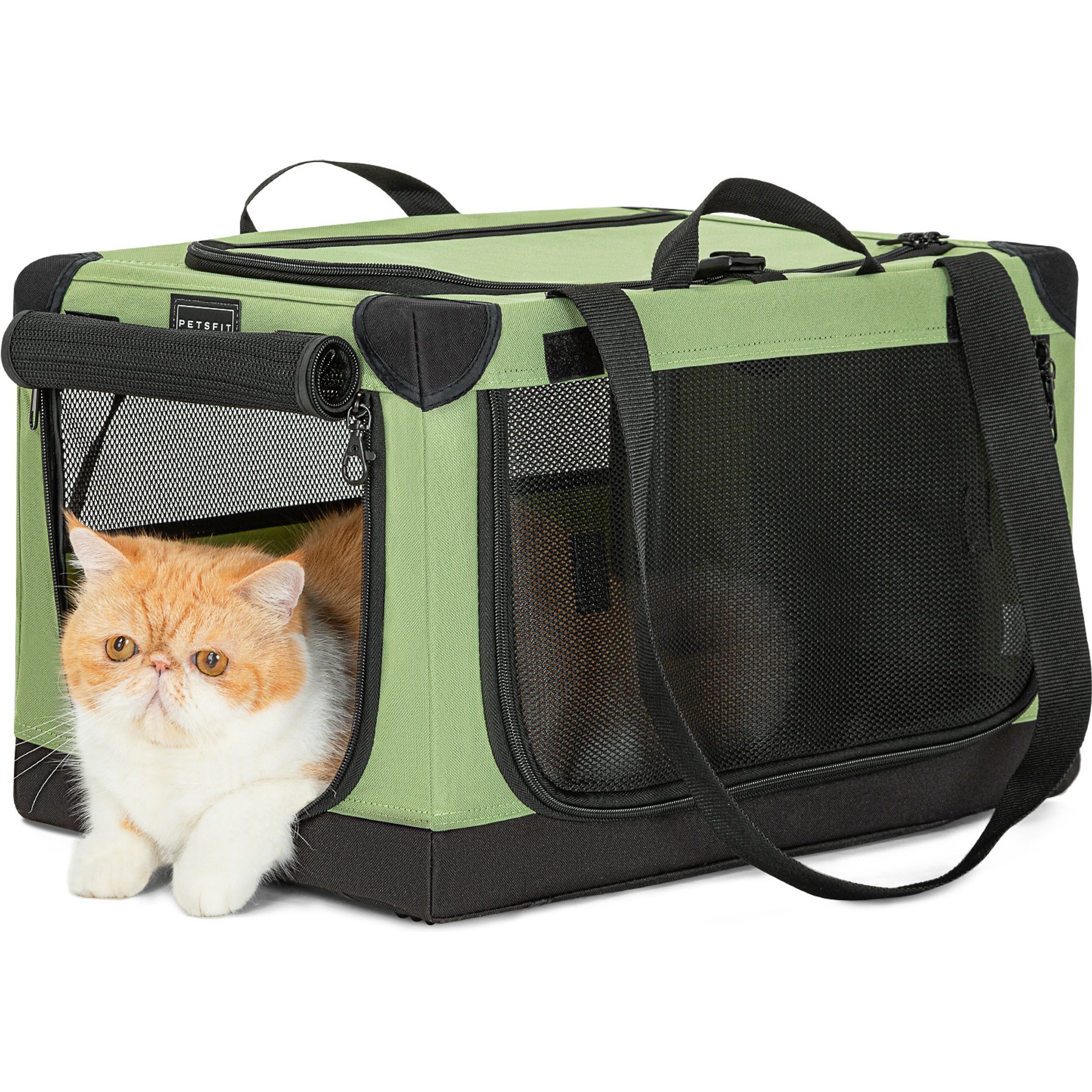 Petsfit Adjustable Frame Three Door Collapsible Soft Sided Dog & Cat Crate, Green, 20 inch