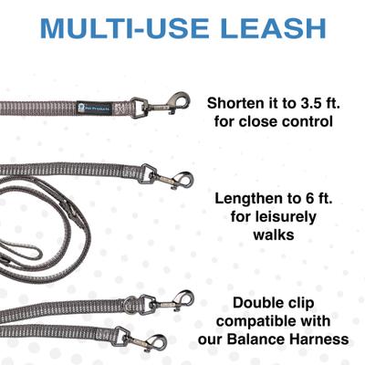 Show full view: Blue-9 Pet Products Reflective Multi-Function Double Attachment Hands-Free Dog Leash, Gray Fog, Medium/Large: 6-ft long, 1-in wide slide 5 of 9