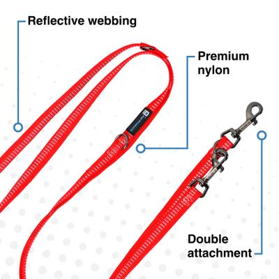 Show full view: Blue-9 Pet Products Reflective Multi-Function Double Attachment Hands-Free Dog Leash, Red Ember, Medium/Large: 6-ft long, 1-in wide slide 3 of 9