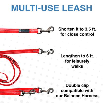 Show full view: Blue-9 Pet Products Reflective Multi-Function Double Attachment Hands-Free Dog Leash, Red Ember, Medium/Large: 6-ft long, 1-in wide slide 5 of 9