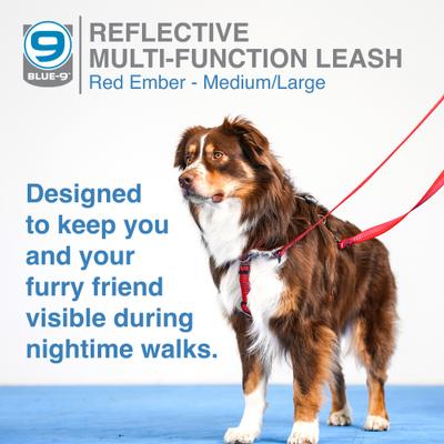 Show full view: Blue-9 Pet Products Reflective Multi-Function Double Attachment Hands-Free Dog Leash, Red Ember, Medium/Large: 6-ft long, 1-in wide slide 2 of 9
