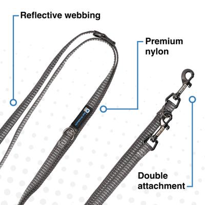 Show full view: Blue-9 Pet Products Reflective Multi-Function Double Attachment Hands-Free Dog Leash, Gray Fog, Medium/Large: 6-ft long, 1-in wide slide 3 of 9
