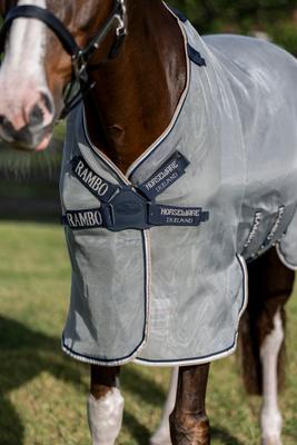 Show full view: Rambo Protector Fieldsafe Plus Horse Fly Sheet, Silver with Navy, White & Beige, 72-in slide 4 of 5