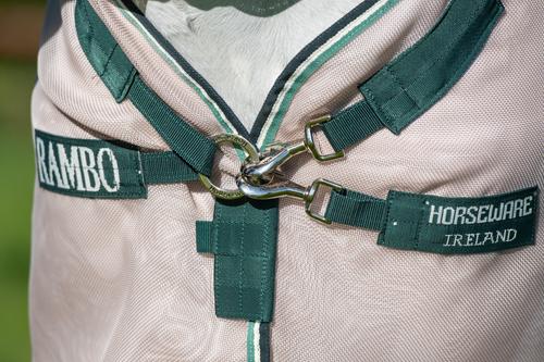 Show full view: Rambo Flybuster Vamoose with No Fly Zone Horse Fly Sheet, Oatmeal with Sage, Beige & Green, 84-in slide 2 of 5