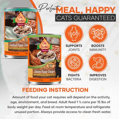 Show full view: Scoochie Pet Chef Scoochies Recipe Variety Pack with Real Chicken & Seafood in Savory Gravy Wet Cat Food, 14-oz can, case of 6 slide 5 of 8