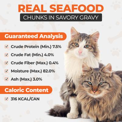 Show full view: Scoochie Pet Chef Scoochies Recipe with Real Seafood Chunks in Savory Gravy Wet Cat Food, 14-oz can, case of 6 slide 6 of 8