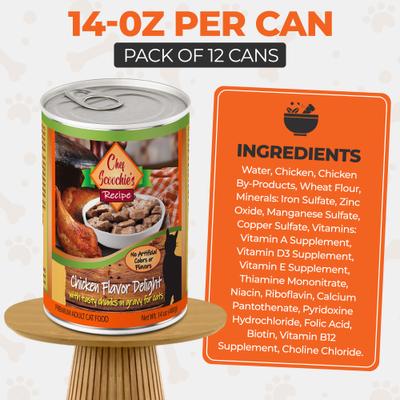 Show full view: Scoochie Pet Chef Scoochies Recipe with Real Chicken Chunks in Savory Gravy Wet Cat Food, 14-oz can, case of 12 slide 7 of 9