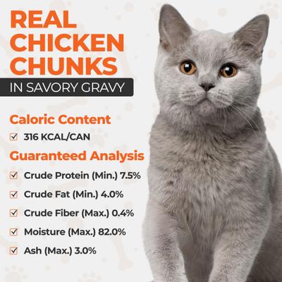 Show full view: Scoochie Pet Chef Scoochies Recipe with Real Chicken Chunks in Savory Gravy Wet Cat Food, 14-oz can, case of 6 slide 6 of 8