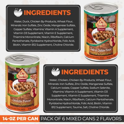 Show full view: Scoochie Pet Chef Scoochies Recipe Variety Pack Real Chicken & Duck in Savory Gravy Wet Dog Food, 14-oz can, case of 6 slide 7 of 8