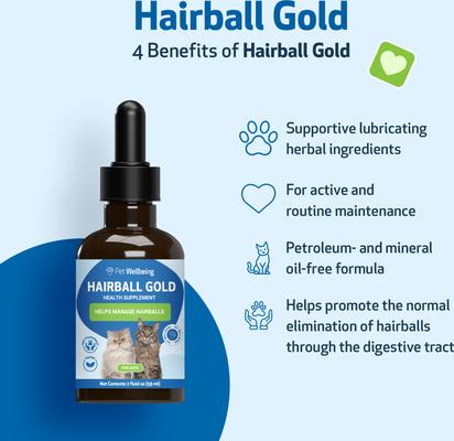 Show full view: Pet Wellbeing Hairball GOLD Liquid Hairball Control Supplement for Cats, 2-oz bottle slide 3 of 9