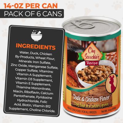 Show full view: Scoochie Pet Chef Scoochies Recipe Real Duck & Chicken in Savory Gravy Wet Dog Food, 14-oz can, case of 6 slide 7 of 8