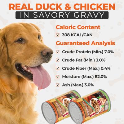 Show full view: Scoochie Pet Chef Scoochies Recipe Variety Pack Real Chicken & Duck in Savory Gravy Wet Dog Food, 14-oz can, case of 6 slide 6 of 8