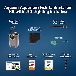 Aqueon Smart Clean Filtration LED Fish Aquarium Starter Kit, 10-gal