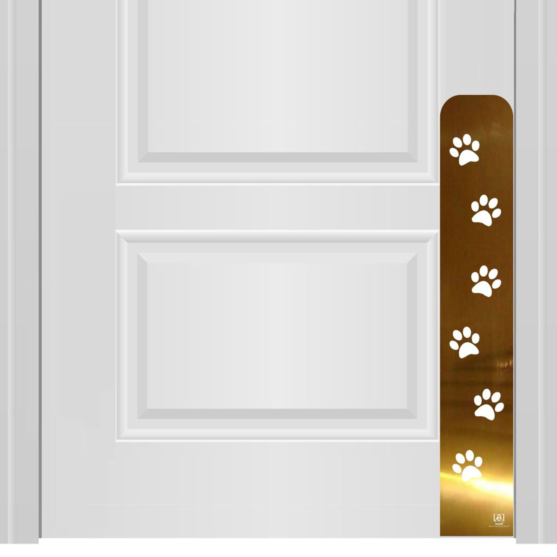 Deck the Door Decor Paw Print Engraved Dog & Cat Door Scratch Protection Plate, Shiny Brass, 6 x 30-in