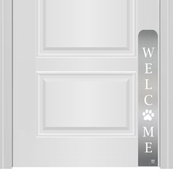 Deck the Door Decor Welcome Paw Print Engraved Dog & Cat Door Scratch Protection Plate, Satin Nickel, 6 x 30-in