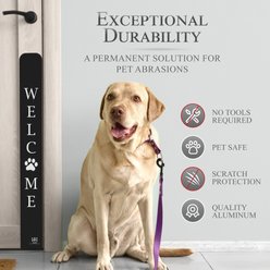 Deck the Door Decor Welcome Paw Print Engraved Dog & Cat Door Scratch Protection Plate, Satin Black, 4 x 22-in slide 2 of 6