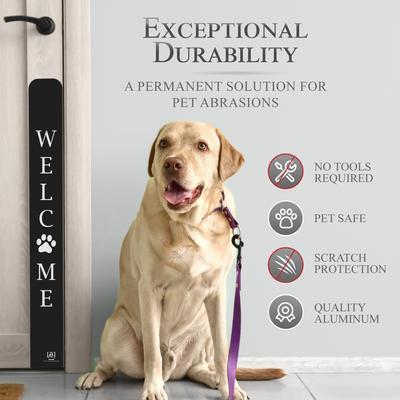 Show full view: Deck the Door Decor Welcome Paw Print Engraved Dog & Cat Door Scratch Protection Plate, Satin Nickel, 6 x 22-in slide 2 of 7