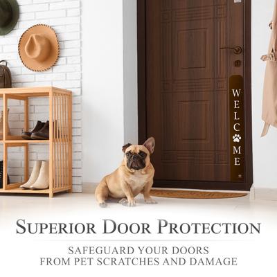Show full view: Deck the Door Decor Welcome Paw Print Engraved Dog & Cat Door Scratch Protection Plate, Satin Nickel, 6 x 22-in slide 3 of 7