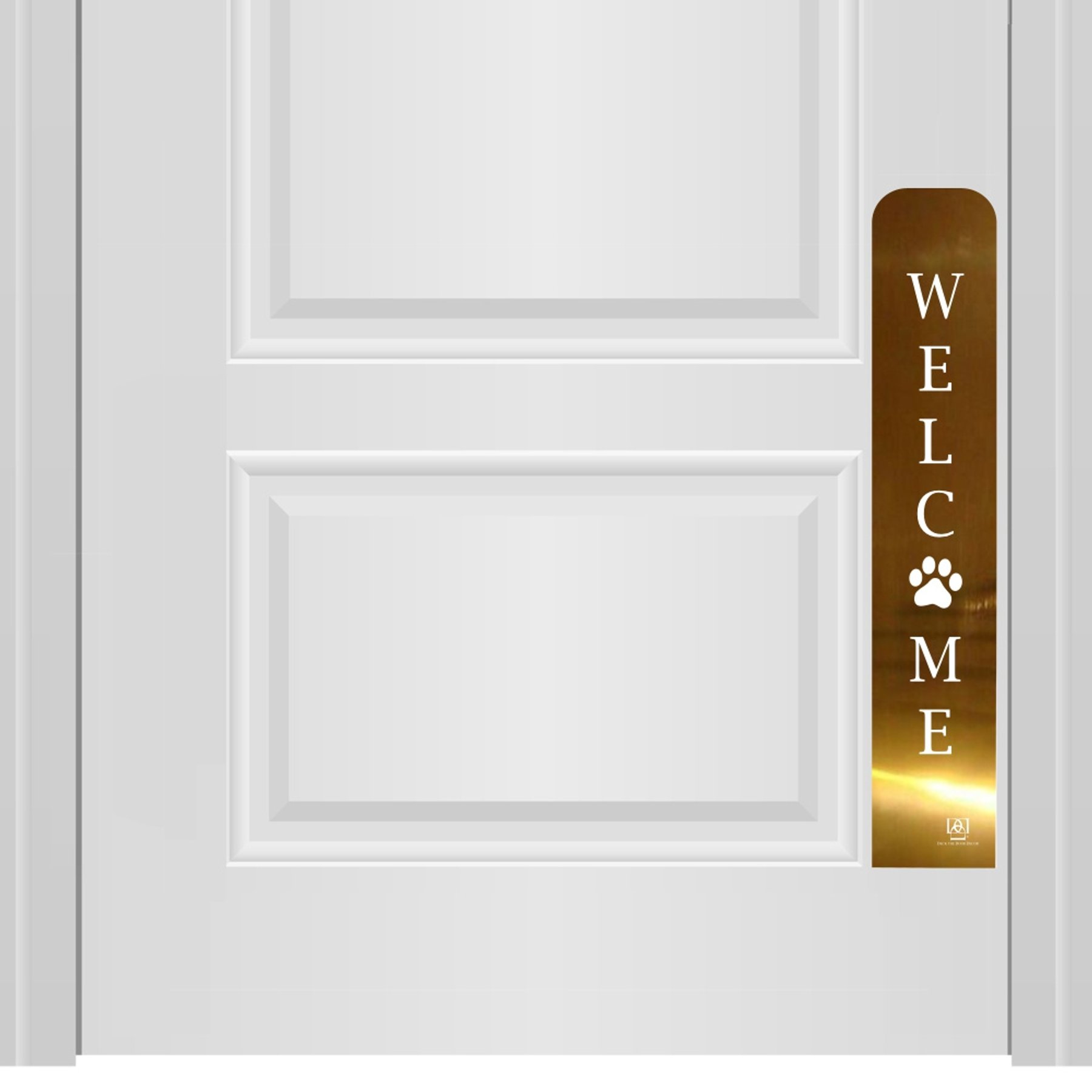 Deck the Door Decor Welcome Paw Print Engraved Dog & Cat Door Scratch Protection Plate, Shiny Brass, 6 x 22-in