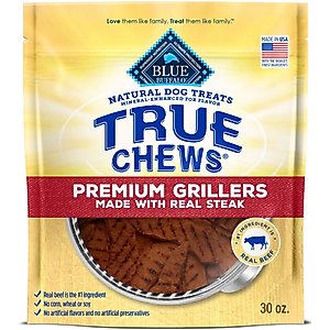 Blue Buffalo True Chews Premium Grillers with Real Steak Grain-Free Dog Treats, 30-oz bag