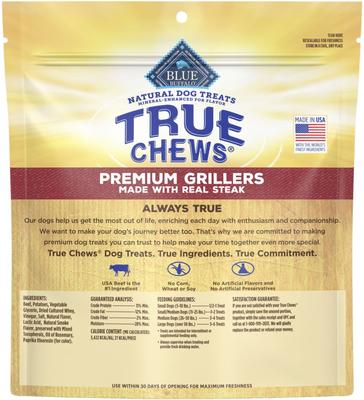 Show full view: Blue Buffalo True Chews Premium Grillers with Real Steak Grain-Free Dog Treats, 30-oz bag slide 3 of 10