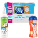 Starter Kit - Fresh Step Simply Unscented Clumping Clay Cat Litter, 10.5-lb bag, pack of 4 + 2 other items