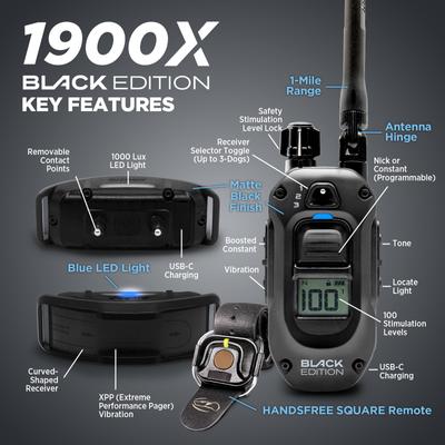 Show full view: Dogtra 1900X Black Edition Waterproof Vibration & Tone Remote Dog Training Collar, 13 to 20-in neck, Matte Black slide 9 of 10