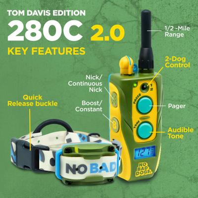 Show full view: Dogtra Tom Davis Edition 280C 2.0 1/2 Mile Waterproof Vibration & Tone Remote Dog Training Collar, one-size, Green/Yellow slide 6 of 10