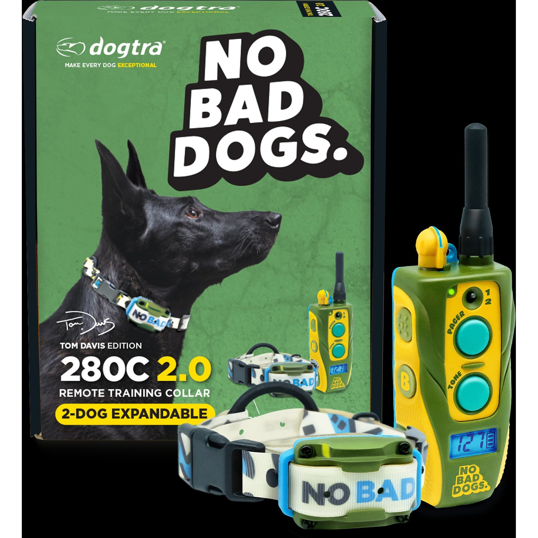 Dogtra Tom Davis Edition 280C 2.0 1/2 Mile Waterproof Vibration & Tone Remote Dog Training Collar, one-size, Green/Yellow