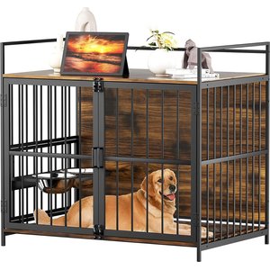 LovMor Furniture-Style Dog Crate, Brown, 41-in