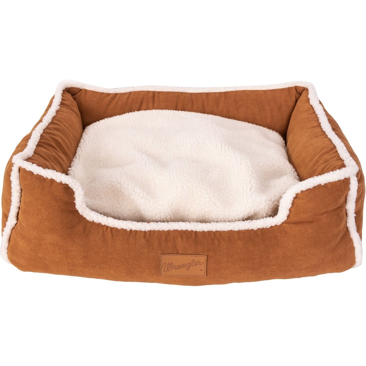 Wrangler Faux Suede Sherpa Trimmed Cuddler Covered Bed, Tan, Small