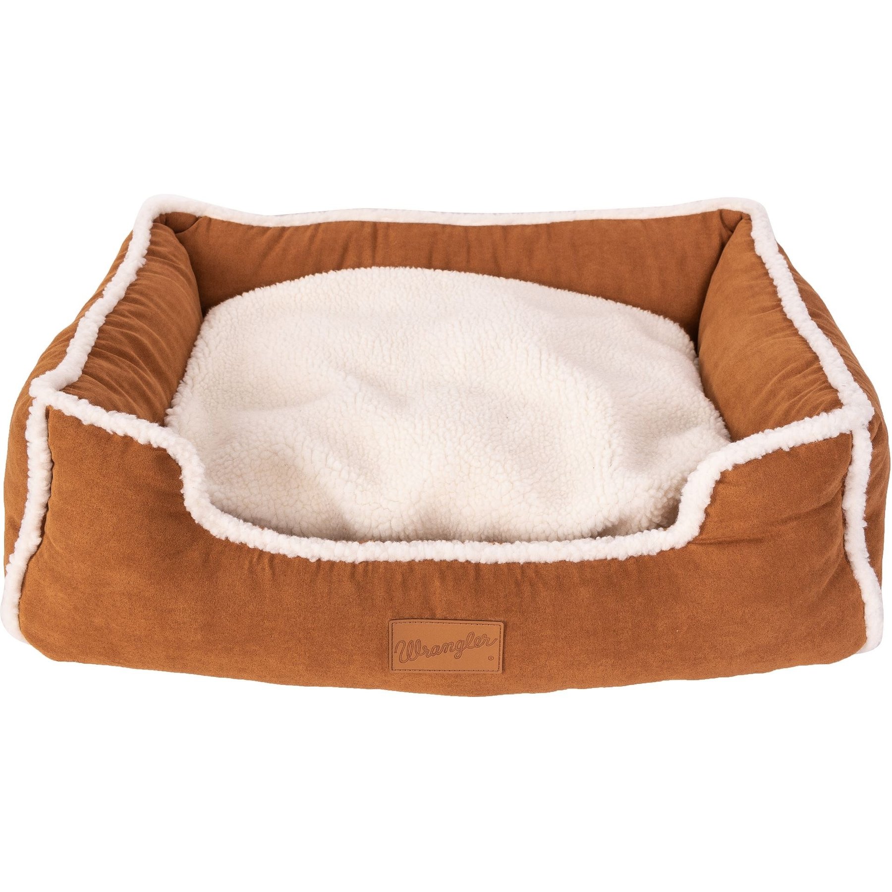 Wrangler Faux Suede Sherpa Trimmed Cuddler Covered Bed, Tan, Large